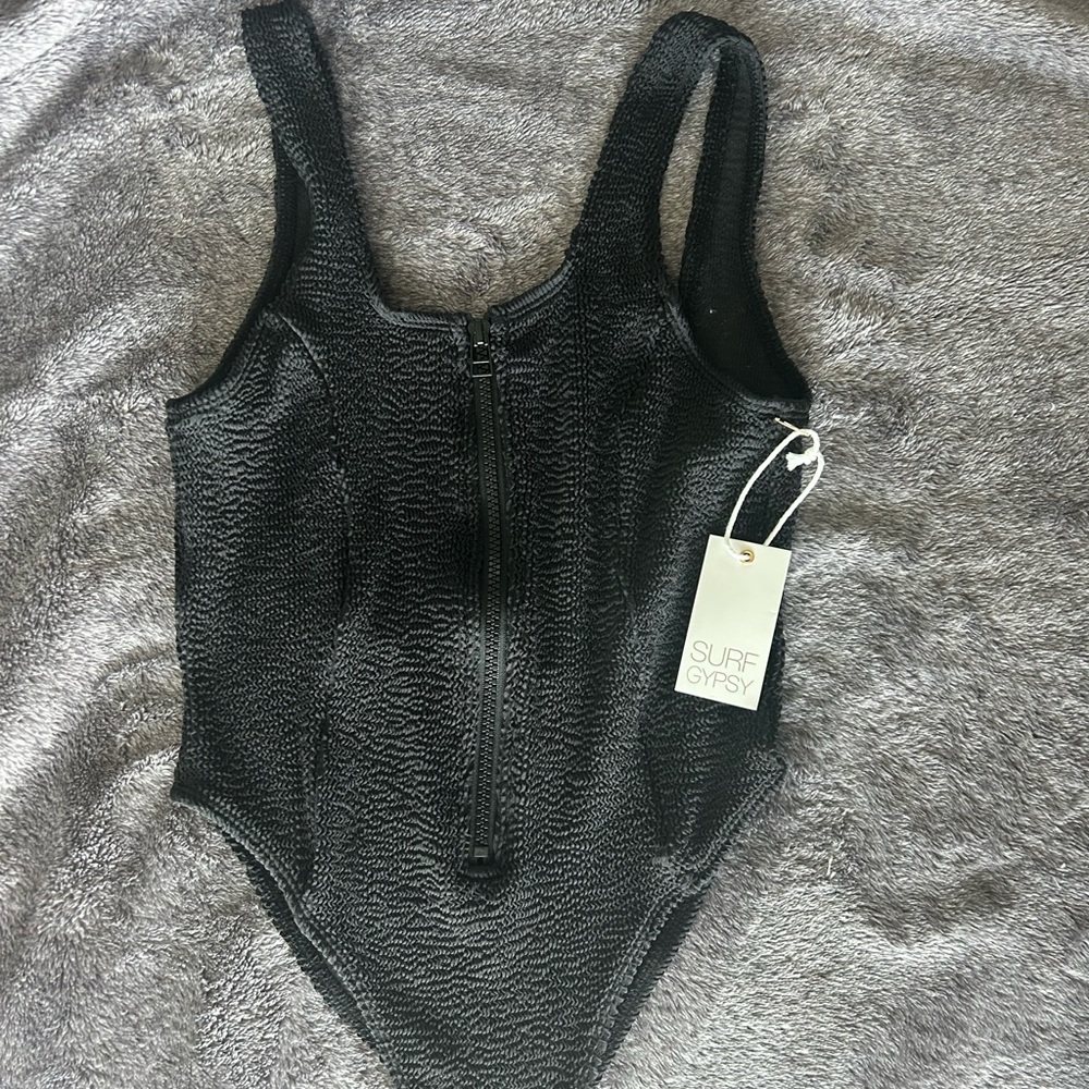Surf Gypsy Black One Piece Swimsuit with Zipper Detail